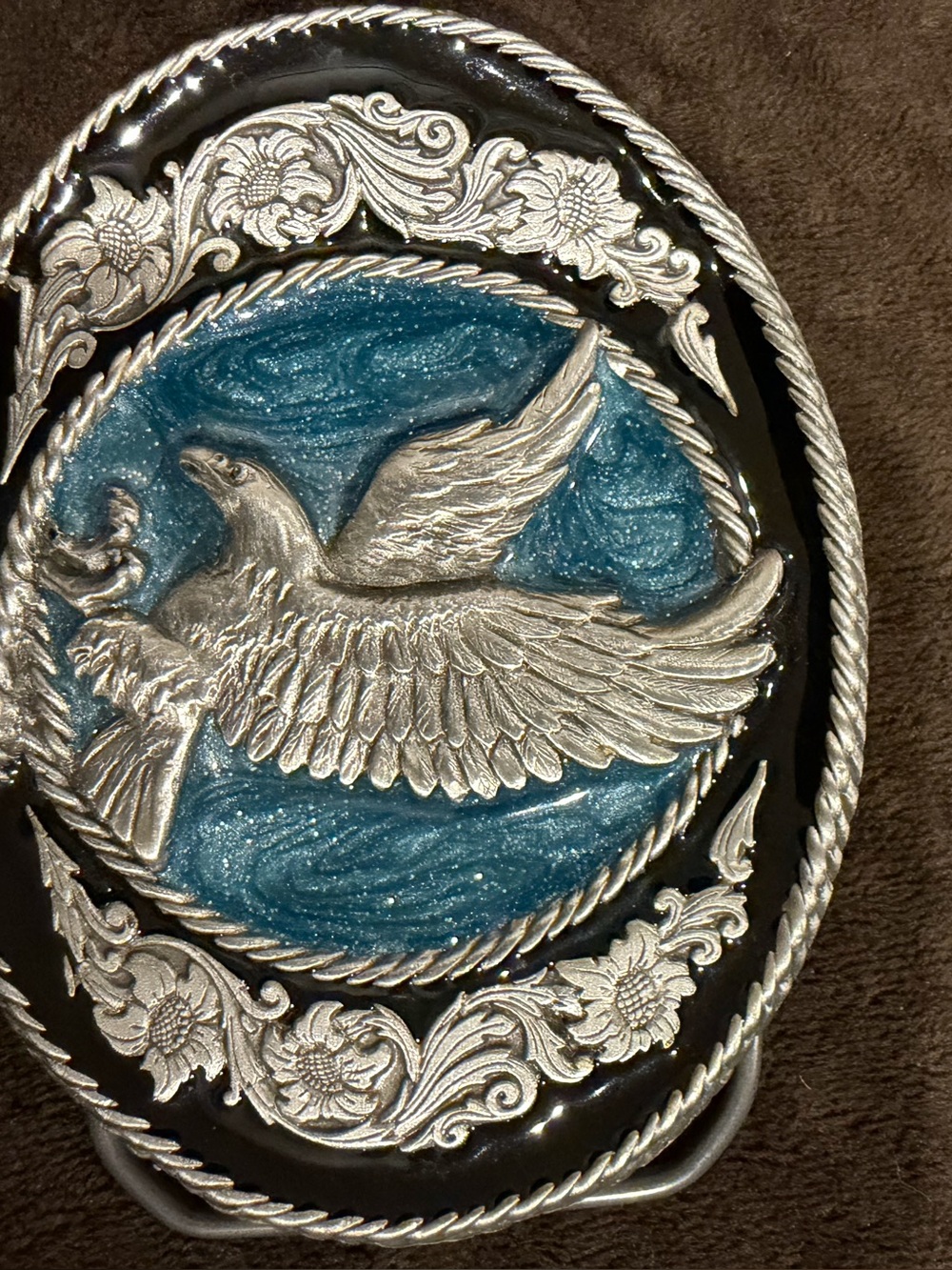 Greats Silver Eagle Belt Buckle with Teal Accents